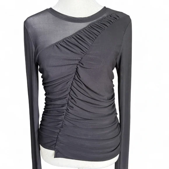 Circus NY Ruched Top Whimsigoth Fairygrunge Goth Emo Black Sheer‎ Mesh 90s Y2K M - Picture 3 of 16